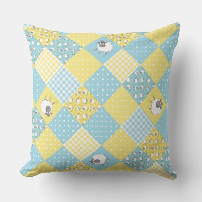 Fun Welsh Sheep, Faux Patchwork, Pillow or Cushion (Front)