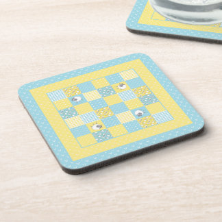 Fun Welsh Sheep, Faux Patchwork, Square Coasters