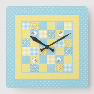 Fun Welsh Sheep, Faux Patchwork, Square Wall Clock