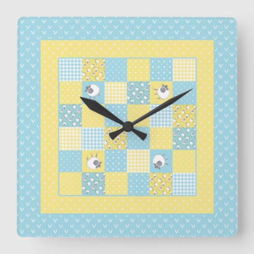 Fun Welsh Sheep Faux Patchwork Square Wall Clock