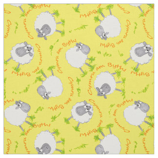 Fun Welsh Sheep on Yellow Pattern Custom Fabric