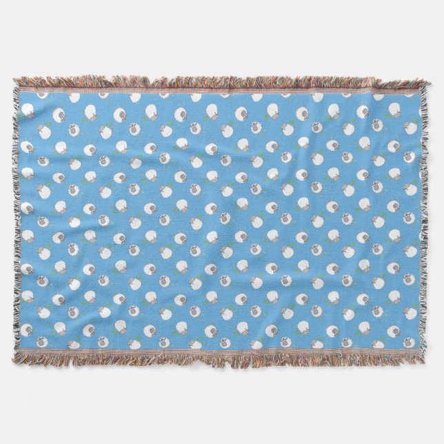 Fun Welsh Sheep Pattern on Sky Blue Background Throw Blanket (Front)