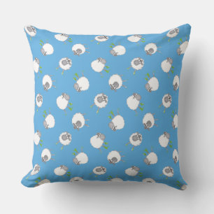 Fun Welsh Sheep Pattern on Sky Blue Background Throw Pillow