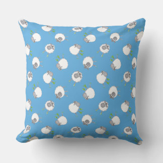 Fun Welsh Sheep Pattern on Sky Blue Background Throw Pillow