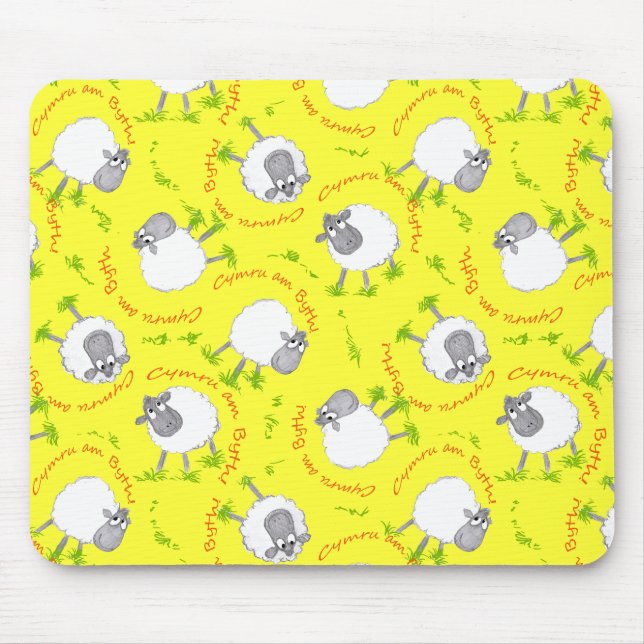 Fun Welsh Sheep, Wales Forever Custom Mousepad (Front)