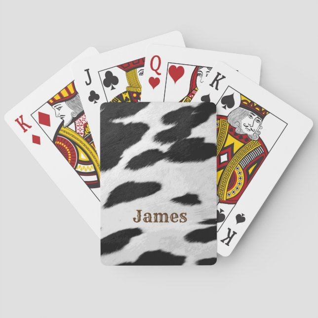 Fun Western Black and White Cow Hide Look and Name Poker Cards (Back)