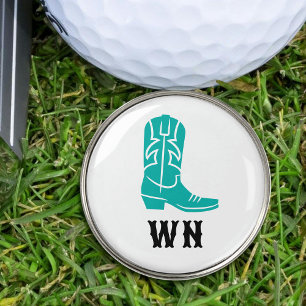 Fun Western Cowboy Boot Rustic Turquoise Set Golf Ball Marker