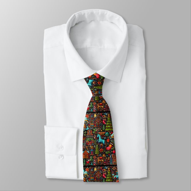 Fun Western Pattern Christmas Black Neck Tie (Tied)