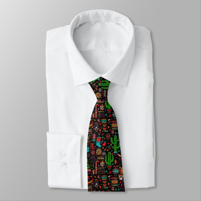 Fun Western Pattern Christmas Black Neck Tie (Tied)