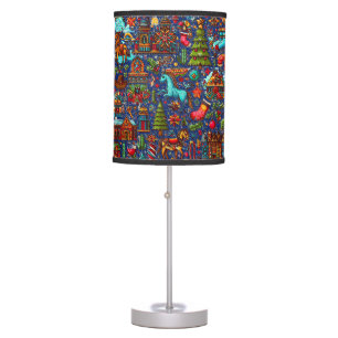 Fun Western Pattern Christmas Blue Table Lamp