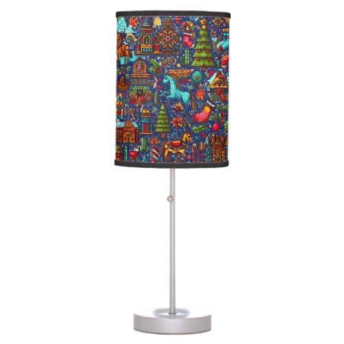 Fun Western Pattern Christmas Blue Table Lamp