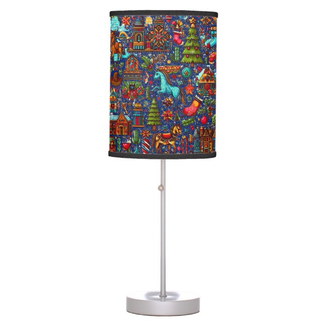 Fun Western Pattern Christmas Blue Table Lamp (Front)