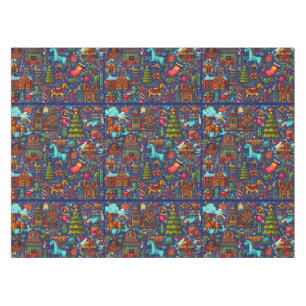 Fun Western Pattern Christmas Blue Tablecloth