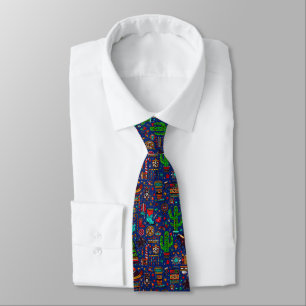 Fun Western Pattern Christmas Deep Blue Neck Tie