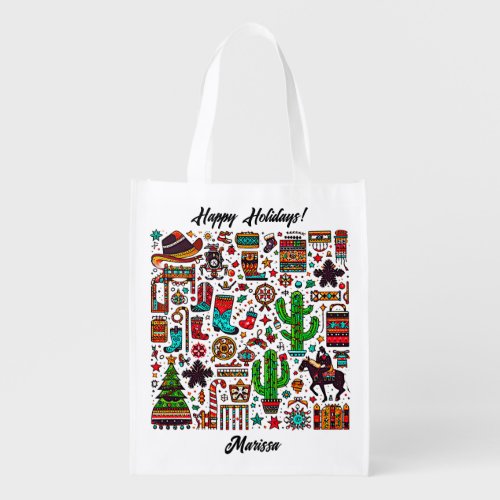 Fun Western Pattern Christmas Grocery Bag