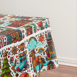 Fun Western Pattern Christmas Red Tablecloth