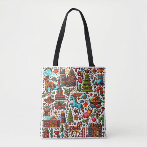 Fun Western Pattern Christmas Tote Bag