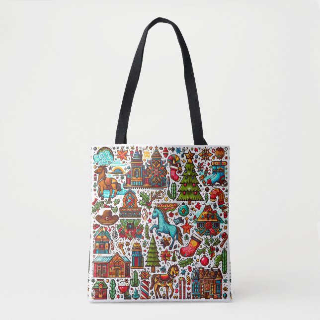 Fun Western Pattern Christmas Tote Bag (Front)
