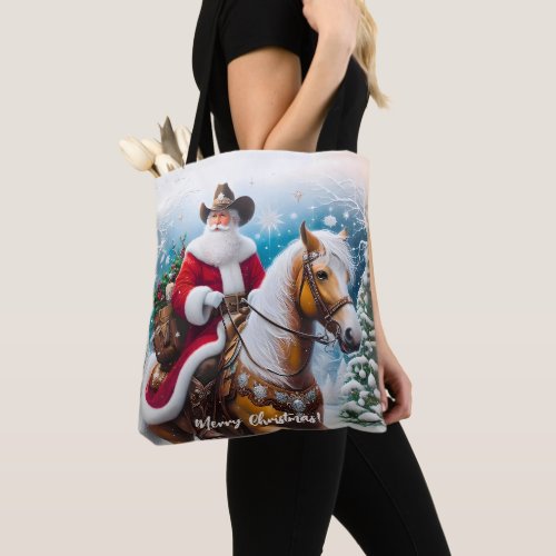 Fun Western Santa Christmas Tote Bag
