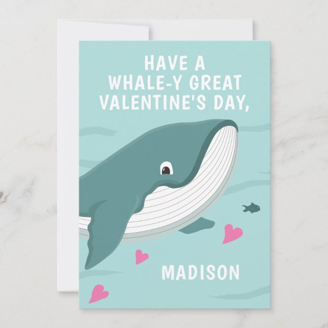 Fun whale customizable Valentine  Card (Front)