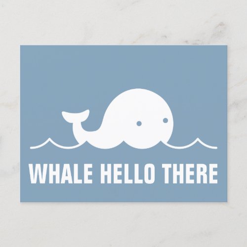 Fun Whale Hello There Pun White on Blue Postcard