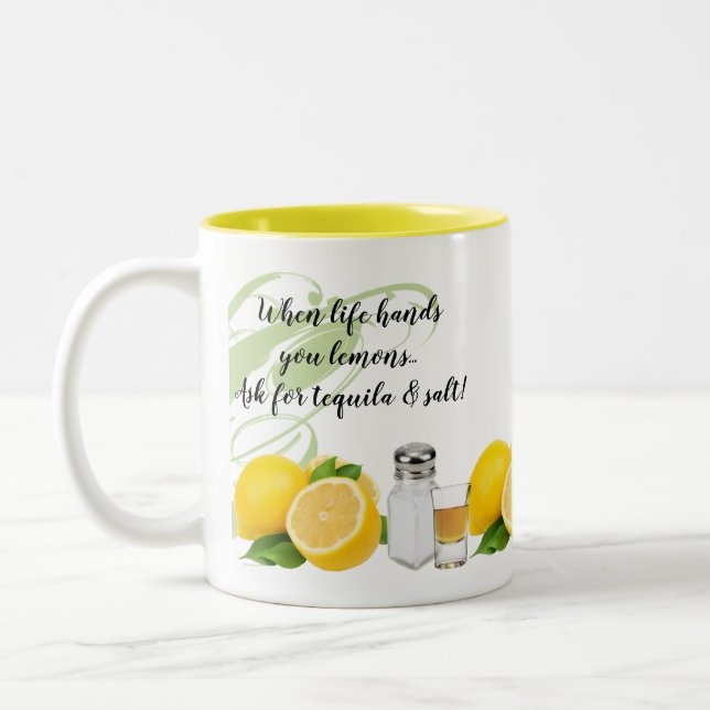 Fun When Life Hands you Lemons Quote Two-Tone Coffee Mug (Left)
