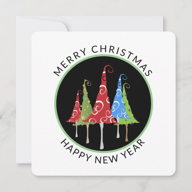 Fun, Whimiscal Chrismas Trees Square Holiday Card (Front)