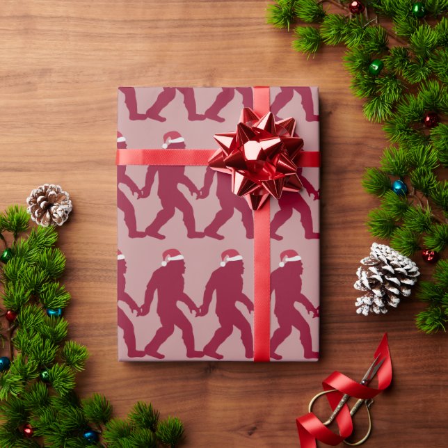 Fun & Whimsical Bigfoot in Red Santa Hat Christmas Wrapping Paper (Holiday Gift)