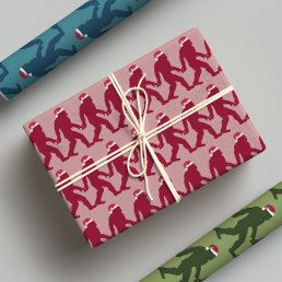 Fun &amp; Whimsical Bigfoot Santa in Blue, Green, Red Wrapping Paper Sheets