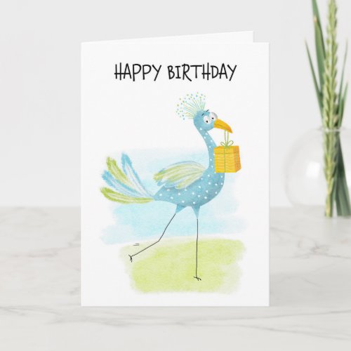 Fun Whimsical Blue Bird with White Spots Birthday Holiday Card