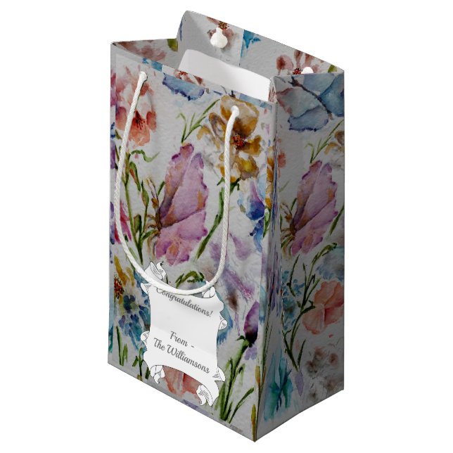 Fun Whimsical Butterflies and Flowers Small Gift Bag (Front Angled)