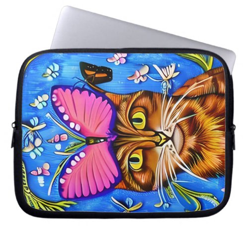 Fun Whimsical Cat Laptop Sleeve  Device Case