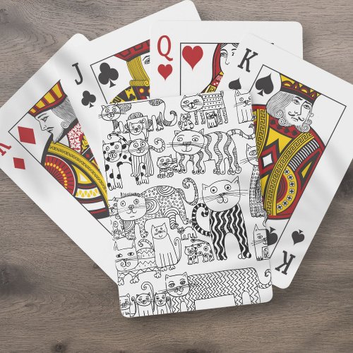Fun Whimsical Cats Black and White Pattern Playing Cards