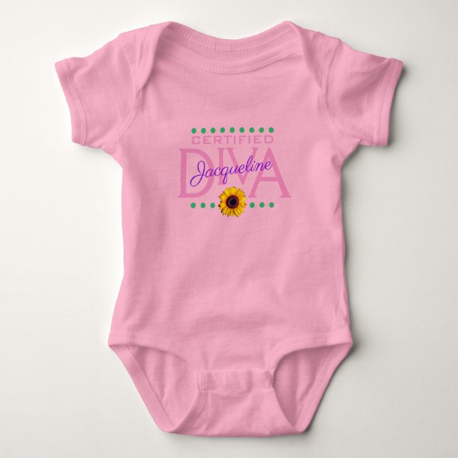 Fun Whimsical Certified DIVA PINK Baby Bodysuit (Front)