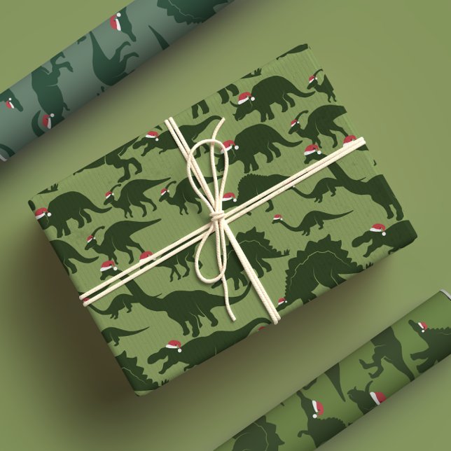 Fun & Whimsical Christmas Holiday Green Dinosaur Wrapping Paper Sheets (Creator Uploaded)