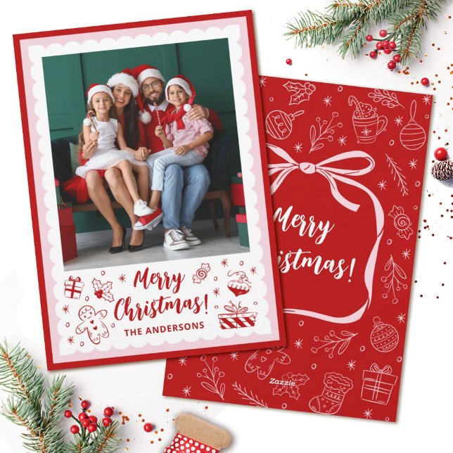Fun Whimsical Christmas Holiday Photo Card (A cute whimsical hand drawn Christmas photo card. So fun to send to friends and family.)