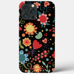 Fun Whimsical Cute Colorful Floral Pattern iPhone 13 Pro Max Case