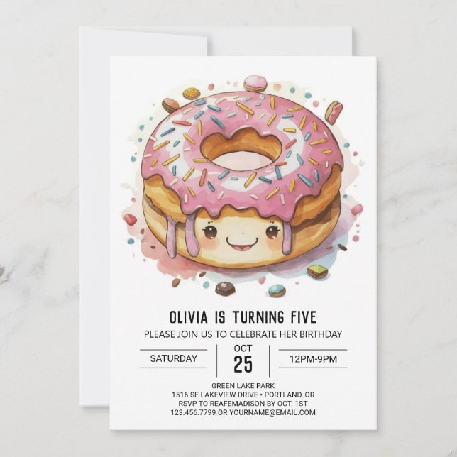 Fun Whimsical Donuts Birthday Invitation (Front)