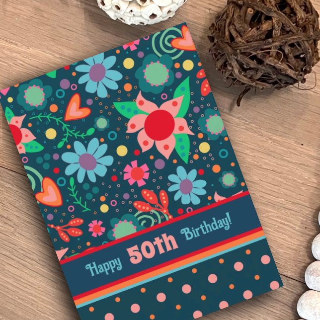 Fun Whimsical Floral Girly Colorful Custom Age Card (Creator Uploaded)