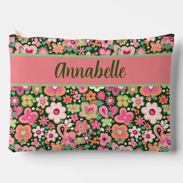 Fun Whimsical Flowers Large Accessory Accessory Pouch (Front)