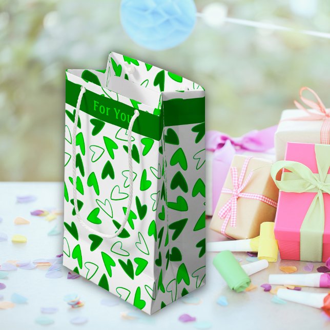 Fun Whimsical Green White Hearts Pattern Small Gift Bag (Fun Whimsical Green White Hearts Pattern Small Gift Bag)