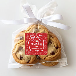 Fun Whimsical Hand Drawn Bow Christmas Square Sticker