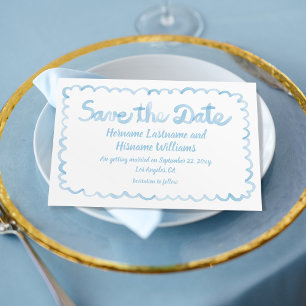 Fun Whimsical Hand Drawn Light Blue White Save The Date