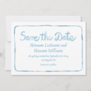 Fun Whimsical Hand Drawn Simple Light Blue White Save The Date