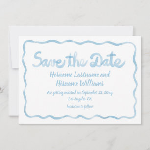 Fun Whimsical Hand Drawn Wavy Light Blue White Save The Date