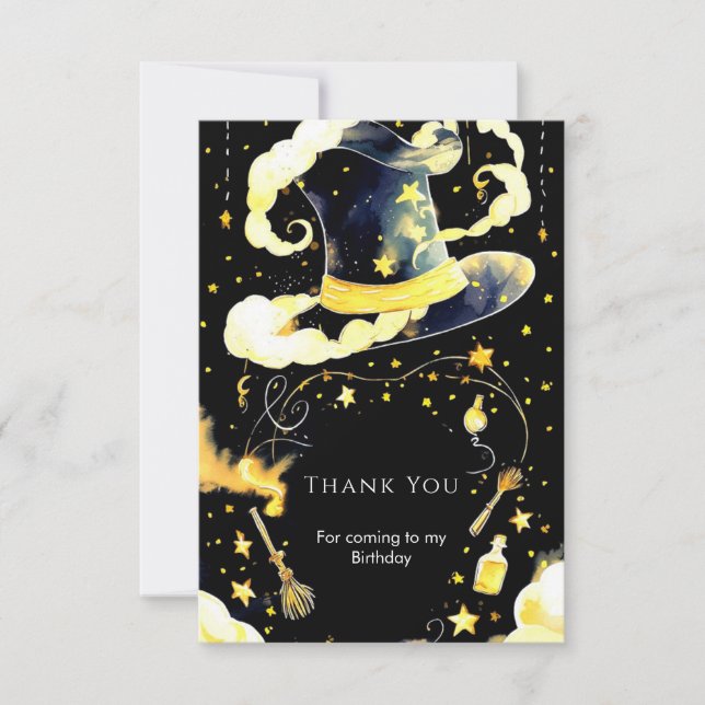 Fun Whimsical Magic Wizard Birthday Thank You Card (Front)