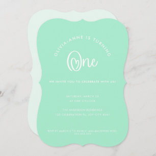 Fun Whimsical Mint Heart Script First Birthday Invitation