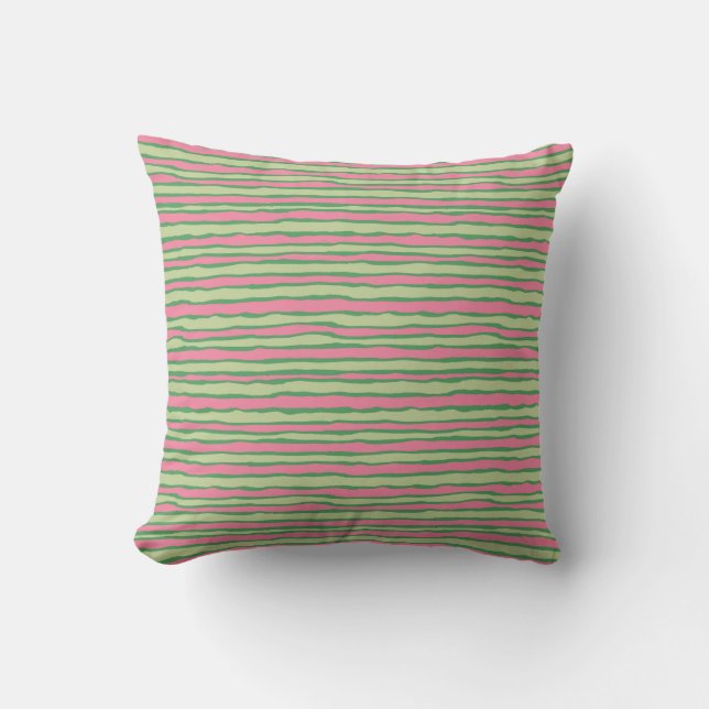 Fun Whimsical Pink Green Watermelon Stripes Summer Outdoor Pillow (Front)