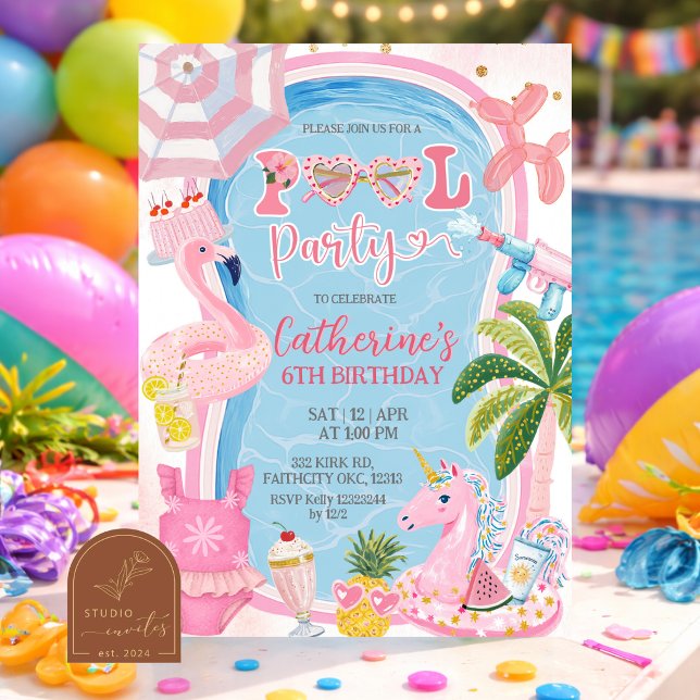 Fun Whimsical Pool Party Birthday Invitation (Creator Uploaded)
