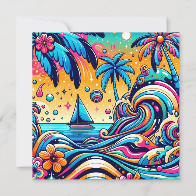 Fun Whimsical Psychedelic Sailboat  (Front)